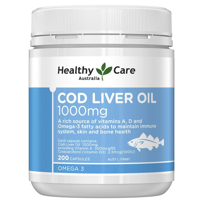 Healthy Care Cod Liver Oil 1000mg 200 Softgel Capsules