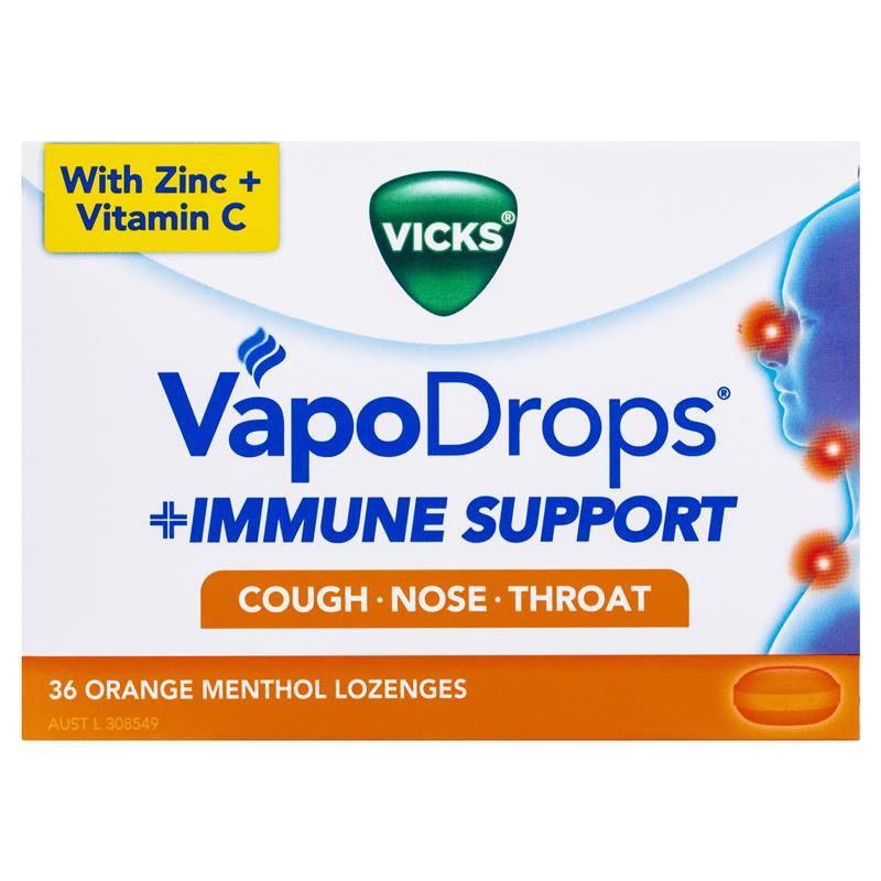 Vicks VapoDrops + Immune Support Orange 36 Pack