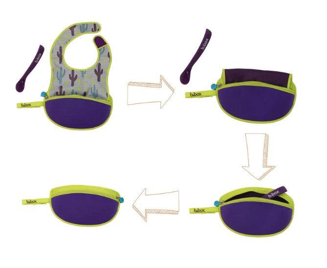 B.box Travel Bib + Silicone Spoon - Cactus Capers (Purple)