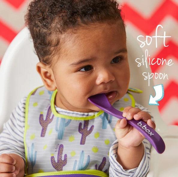 B.box Travel Bib + Silicone Spoon - Cactus Capers (Purple)