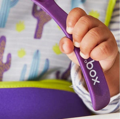 B.box Travel Bib + Silicone Spoon - Cactus Capers (Purple)