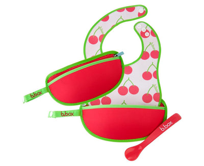 B.box Travel Bib + Silicone Spoon - Cherry Delight