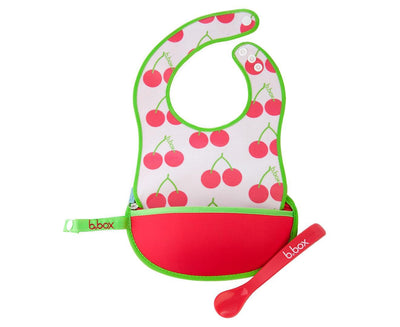 B.box Travel Bib + Silicone Spoon - Cherry Delight