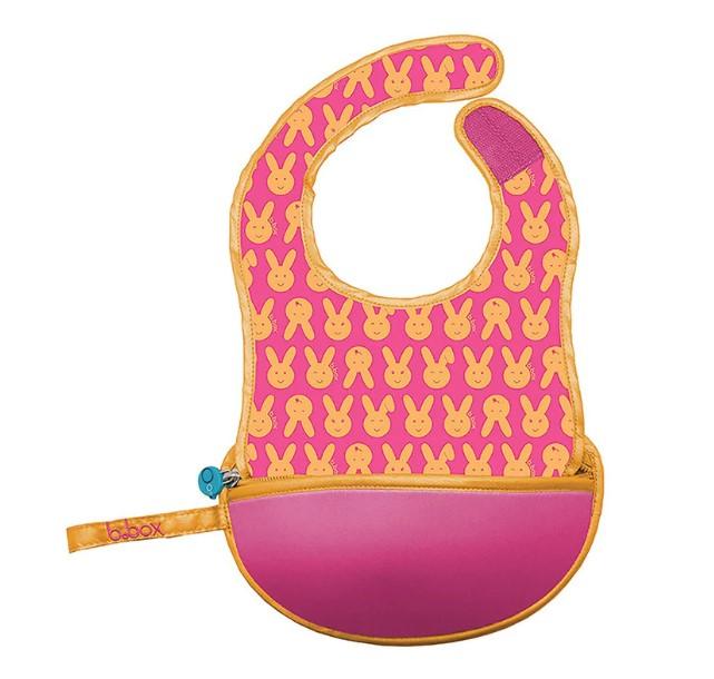 B.box Travel Bib + Silicone Spoon- Hip Hop (Pink Bunny)