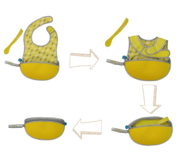 B.box Travel Bib + Silicone Spoon - Pine Splice (Yellow)