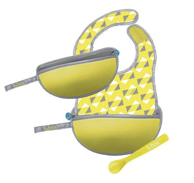 B.box Travel Bib + Silicone Spoon - Pine Splice (Yellow)