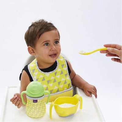 B.box Travel Bib + Silicone Spoon - Pine Splice (Yellow)