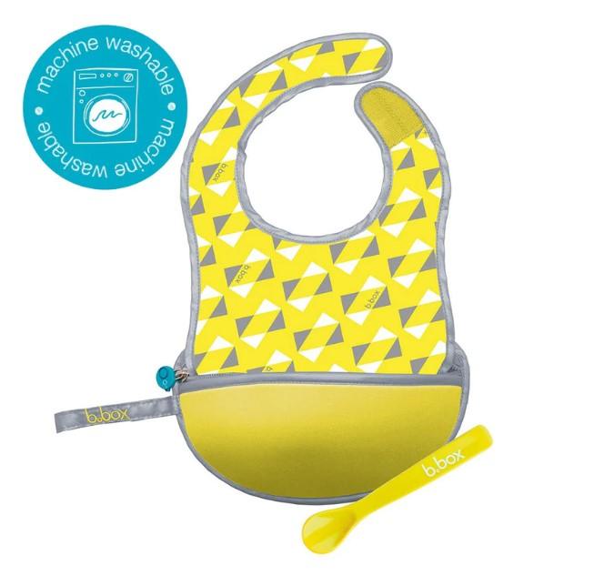 B.box Travel Bib + Silicone Spoon - Pine Splice (Yellow)