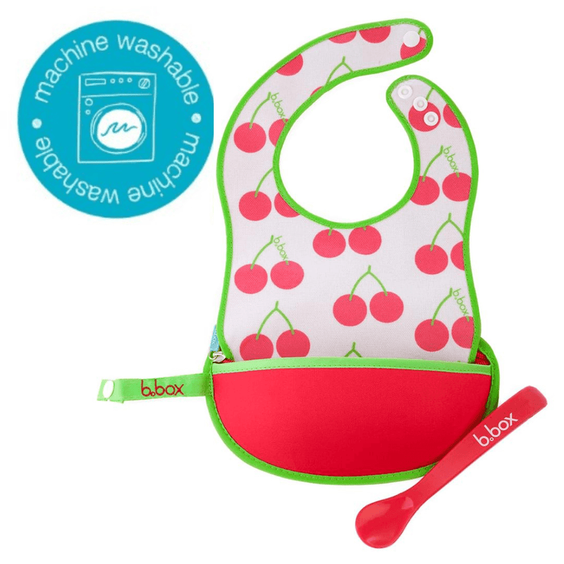 B.box Travel Bib + Silicone Spoon - Cherry Delight