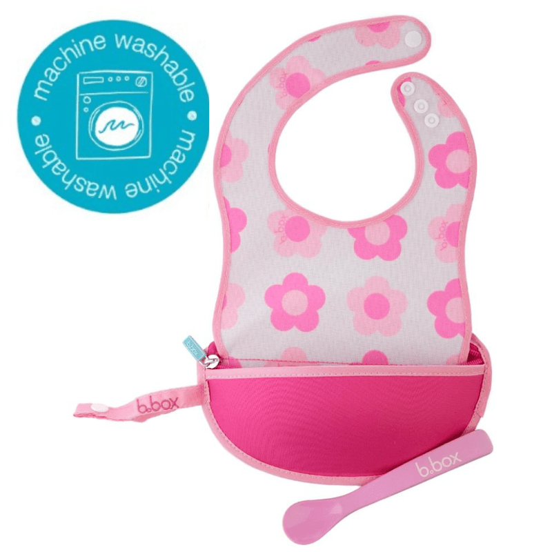 B.box Travel Bib + Silicone Spoon - Flower Power